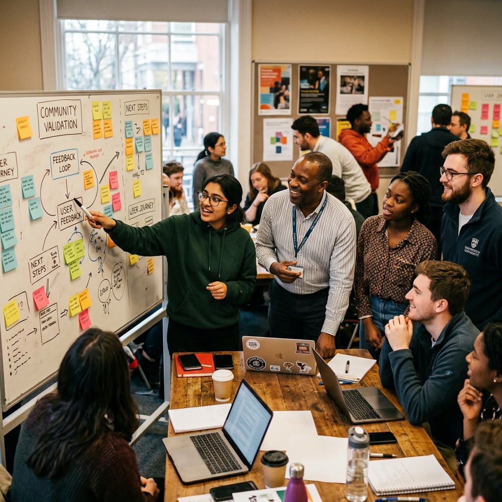 Comunidad educativa participando en encuestas de validación